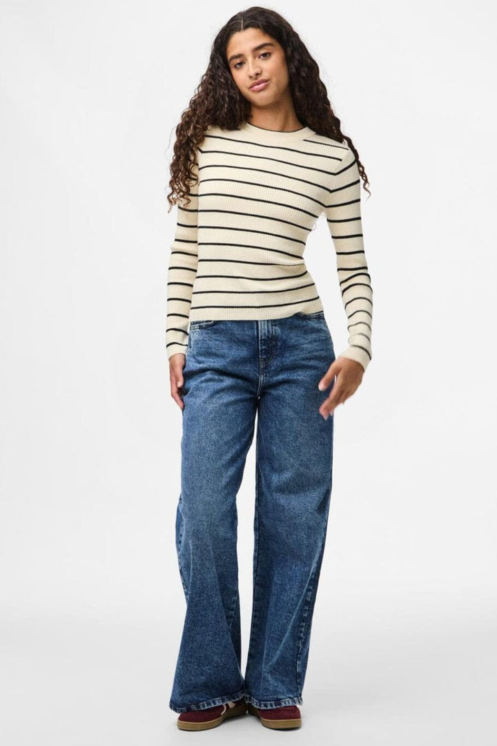 Pieces - Pcmira New Ls O-Neck Knit - 4803154 Birch Black Narrow