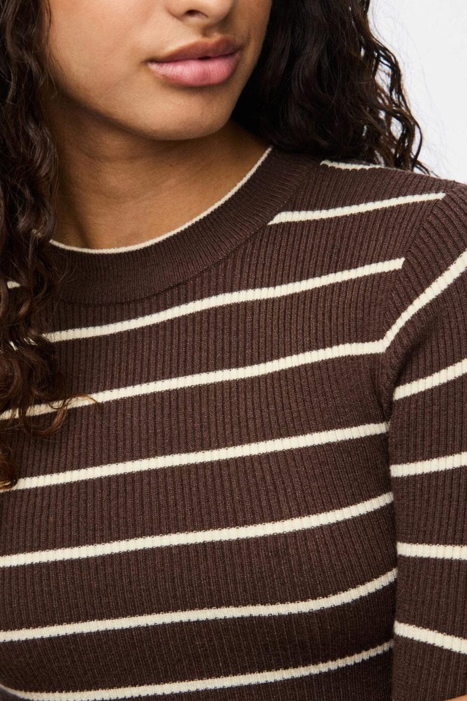 Pieces - Pcmira New Ls O-Neck Knit - 4803164 Hot Fudge Birch Narrow