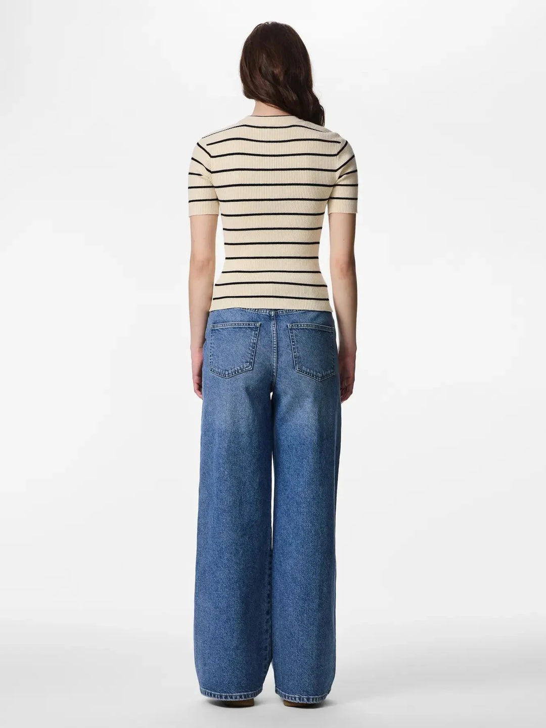 Pieces - Pcmira Ss O-Neck Knit - 4899817 Birch Black Narrow T-shirts 