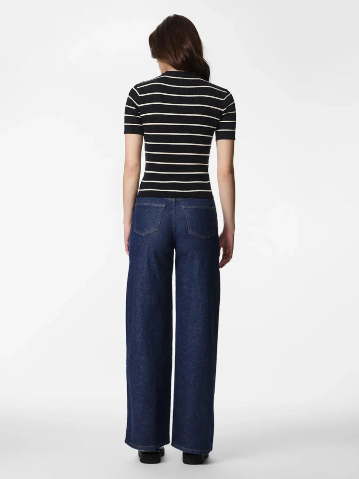 Pieces - Pcmira Ss O-Neck Knit - 4899818 Black Birch Narrow T-shirts 