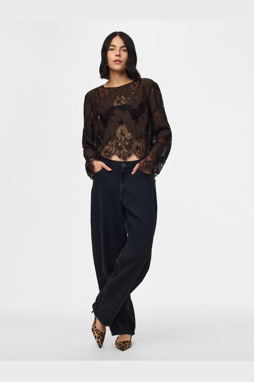 Pieces - Pcnorinne Ls Top - 5200464 Hot Fudge