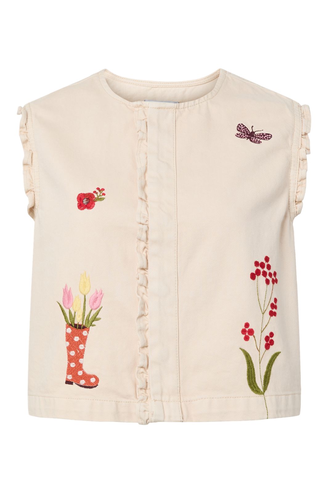 Pieces - Pcpalma Sl Frill Denim Top - 5023558 Ecru Embroidery