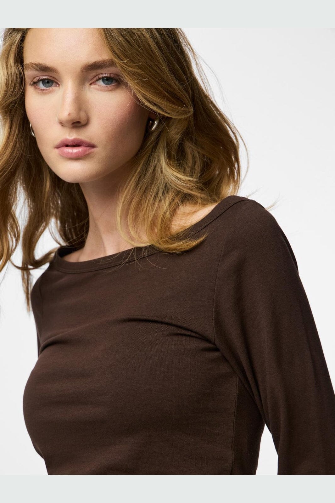 Pieces - Pcphoebe 3/4 Boatneck Top - 5083334 Hot Fudge