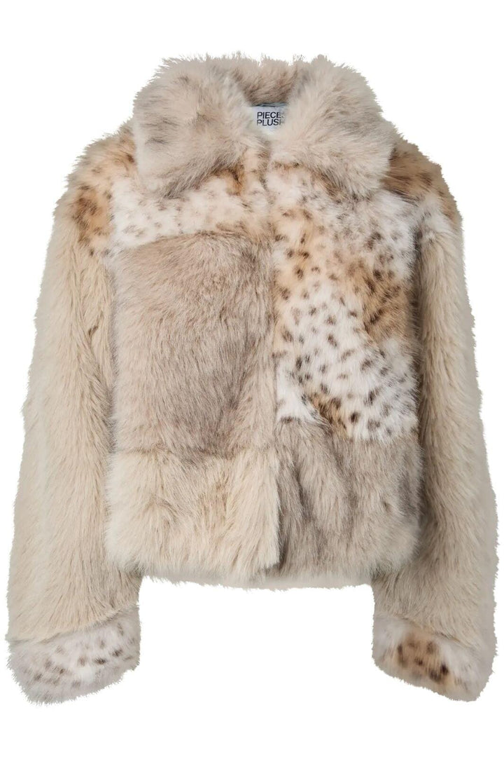 Pieces - Pcplush Short Fluffy Jacket - 5023208 Porpoise Patchwork Jakker 