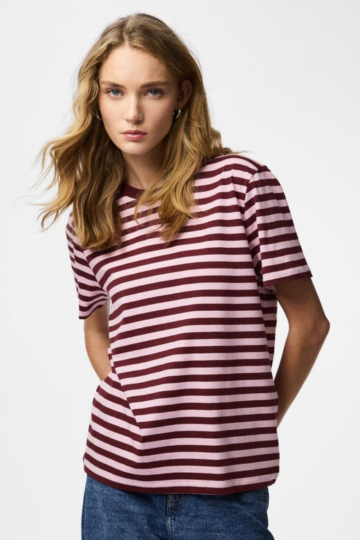 Pieces - Pcria Ss Tee Multicol Stripes - 5104383 Tawny Port Roseate Spoonbill