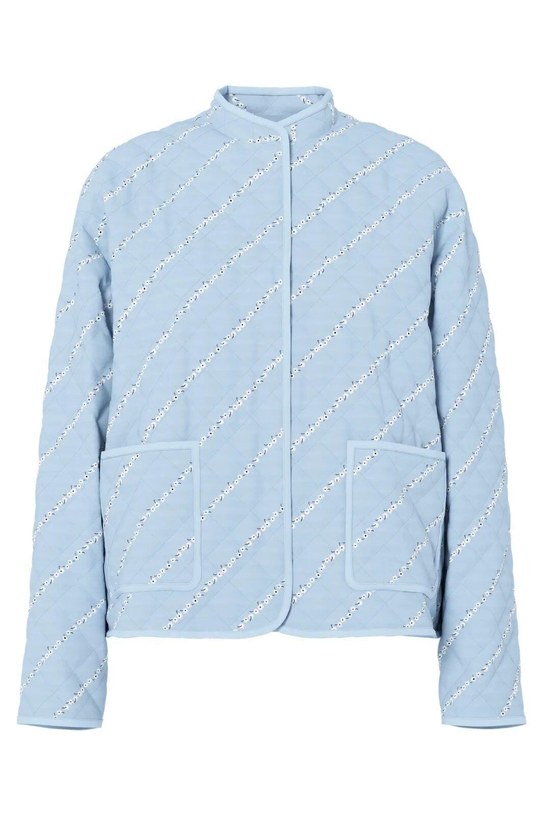 Pieces - Pcrikke Quilted Jacket - 4928323 Cashmere Blue Cloud Dancer & Black Flower Jakker 