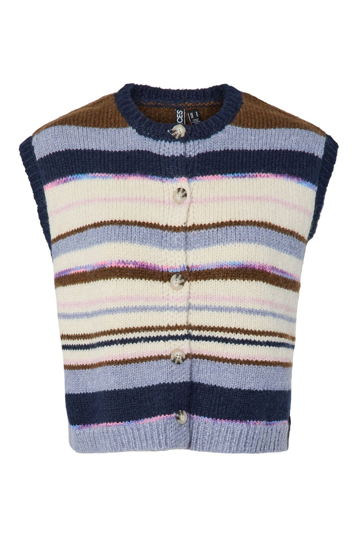 Pieces - Pcrye Sl Polo Knit Vest - 4955526 Downtown Brown Multi Color