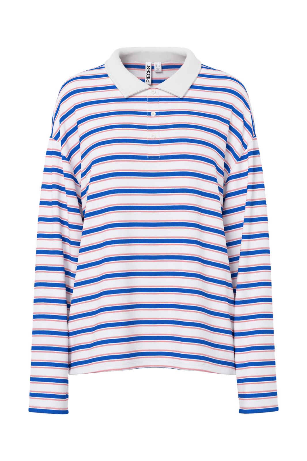 Pieces - Pcsadie Ls Polo Top - 5208287 Cloud Dancer 3 Sea Pink & Nautical Blue