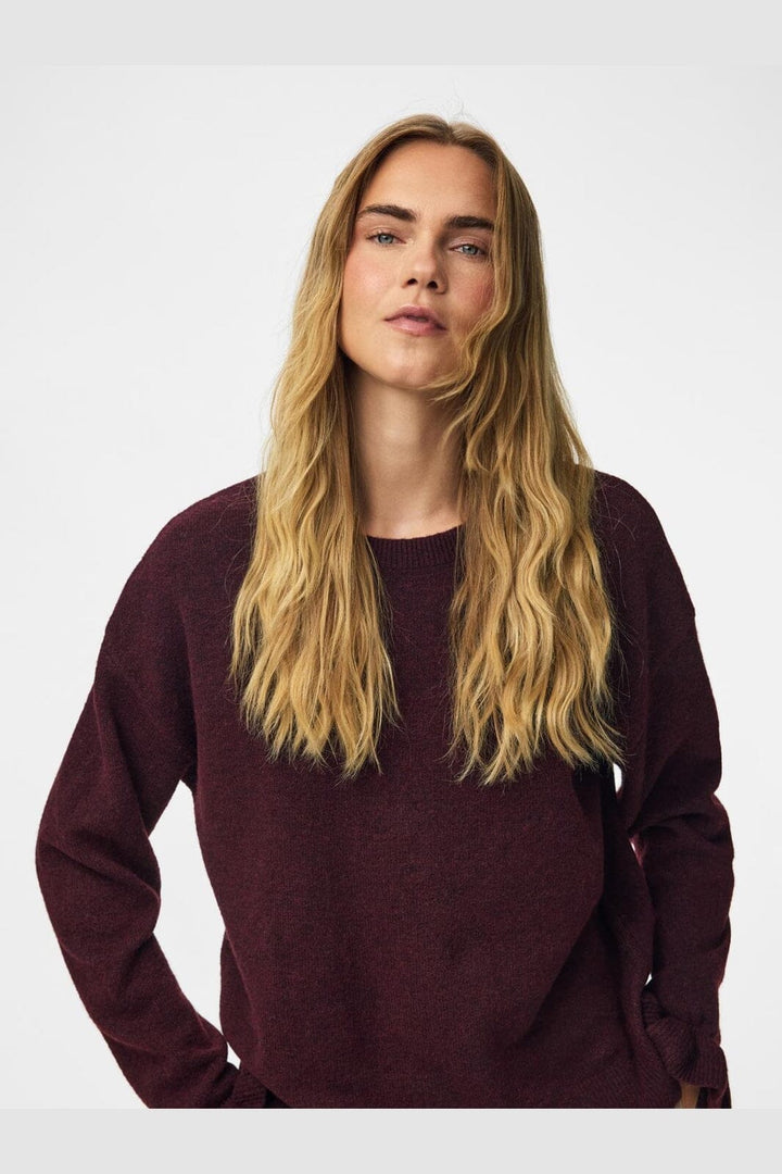 Pieces - Pcsally Ls Frill Cuff Knit - 5087233 Winetasting Melange