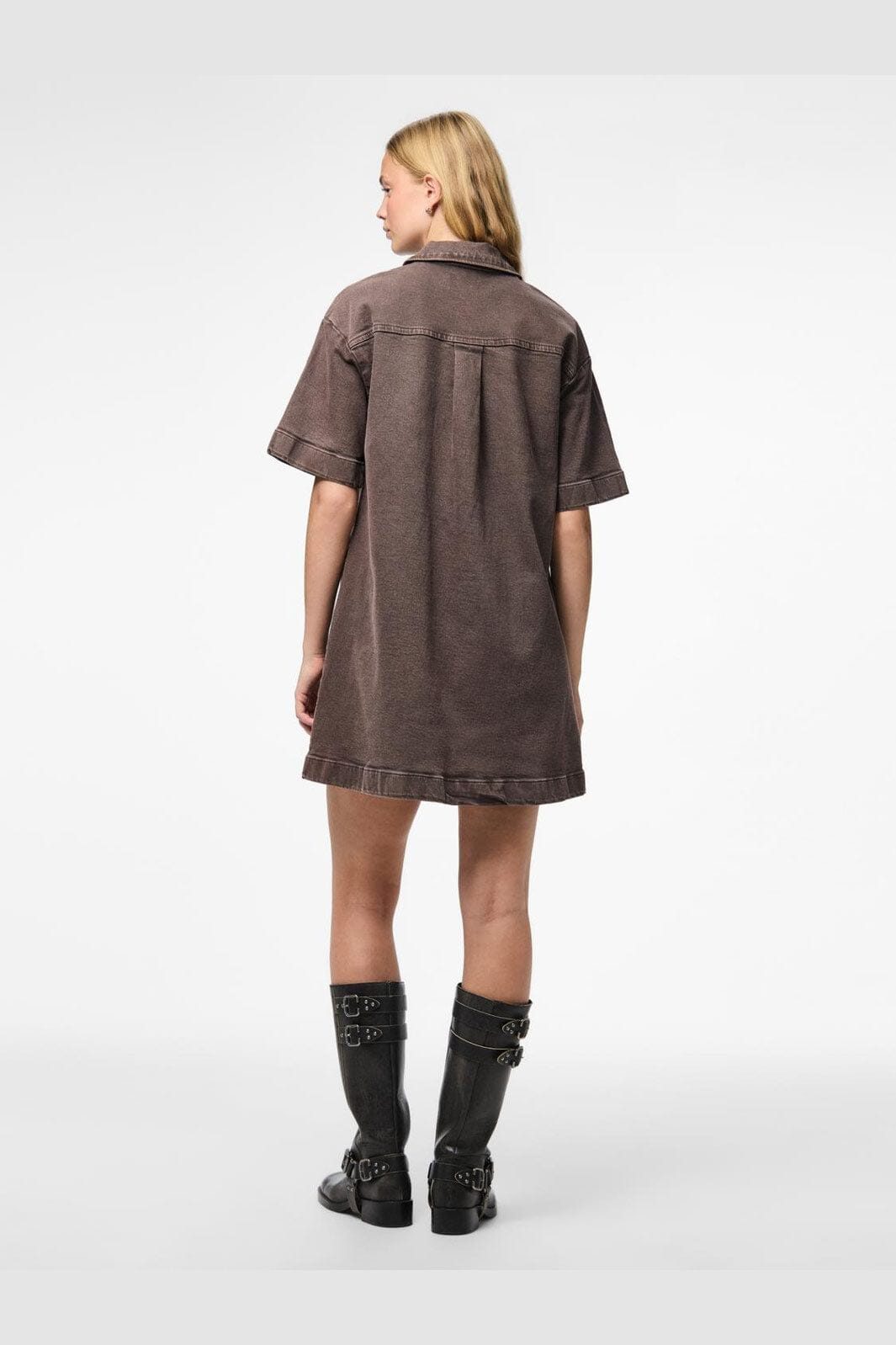 Pieces - Pcselma 3/4 Zip Denim Dress Fsy - 4973772 Hot Fudge