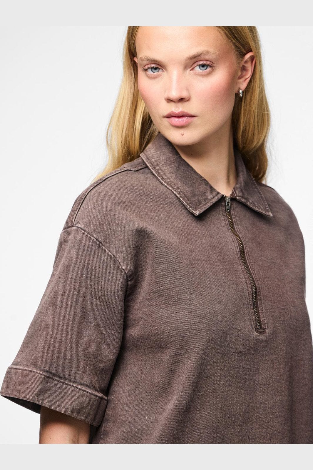 Pieces - Pcselma 3/4 Zip Denim Dress Fsy - 4973772 Hot Fudge