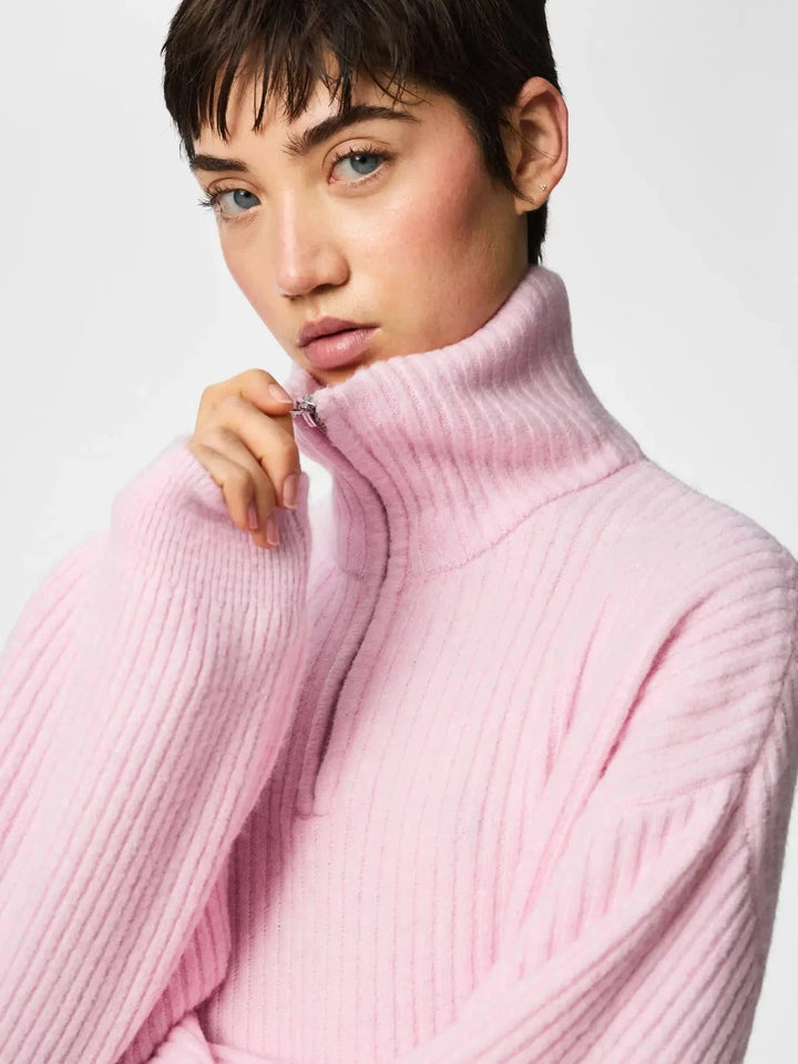 Pieces - Pcsilly Ls Half Zip Knit - 5099227 Roseate Spoonbill Melange Strikbluser 