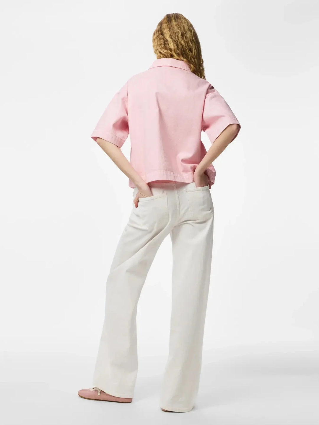 Pieces - Pcsky Ss A-Shape Denim Top - 4992608 Roseate Spoonbill Skjorter 