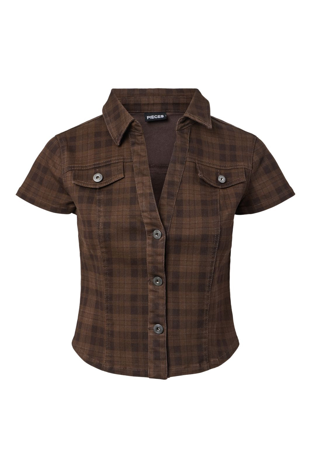 Pieces - Pcvera Ss Check Top - 5176026 Mulch Fondue Fudge & Mole Check