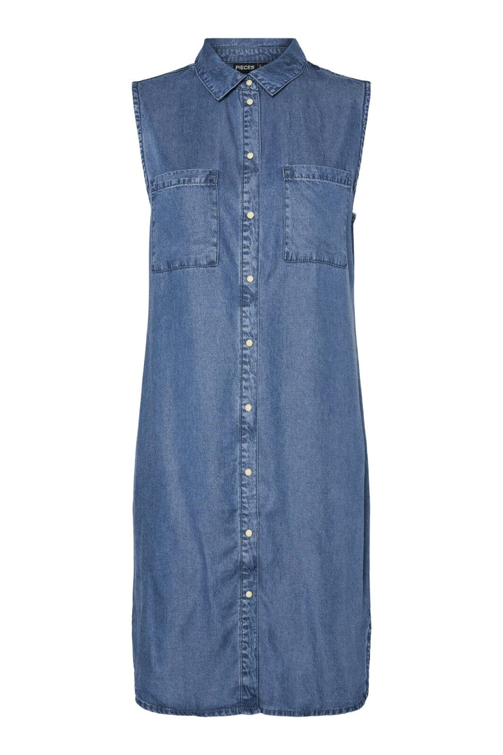Pieces - Pcvilje Sl Denim Dress - 4789616 Medium Blue Denim