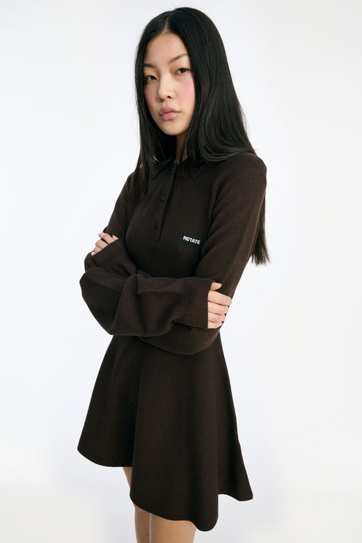 Rotate - Slinky Knit Polo 1151373118 - 3118 Shaved Chocolate Strikbluser 