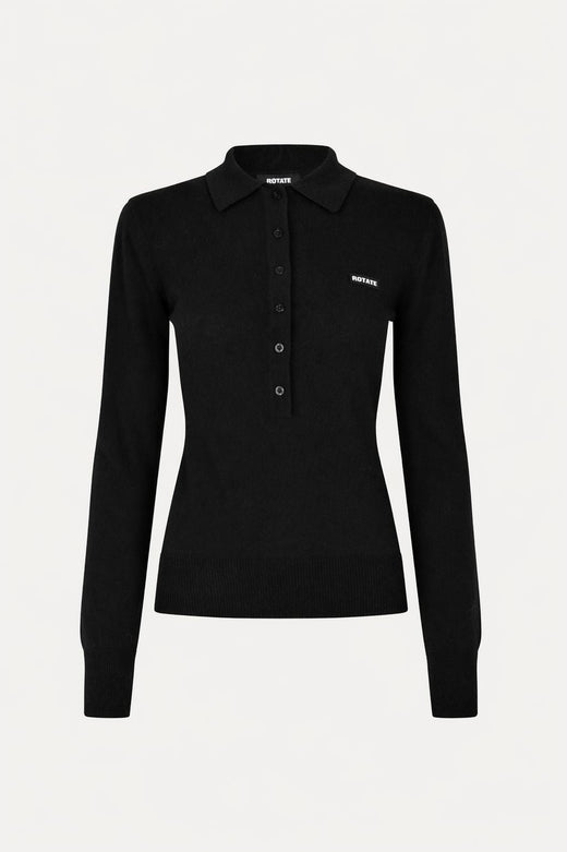 Rotate - Wool Longleeve Polo 116181100 - 100 Black Strikbluser 