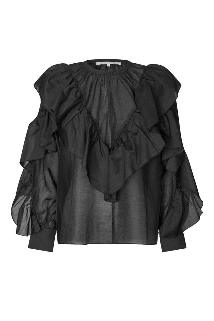 Second Female - Fria Frill Blouse 60121 - 8001 Black Bluser 