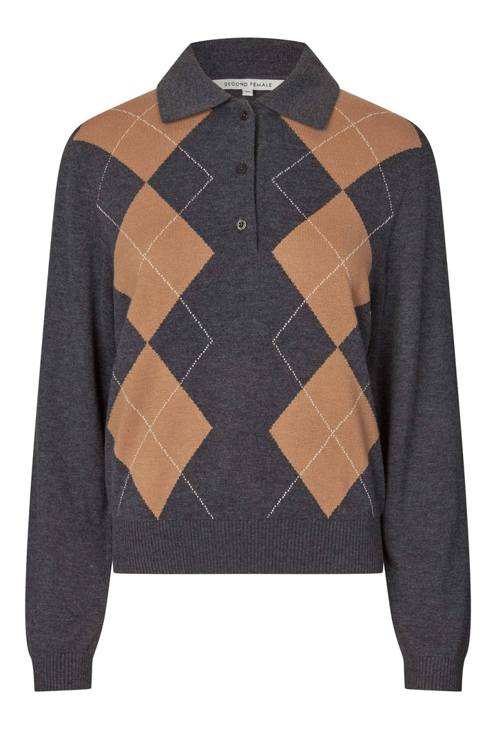 Second Female - Shailene Knit Polo 61118 - 7003 Dark grey melange Strikbluser 