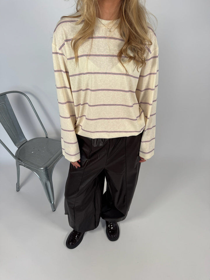 Sisters Point - Esther-Ls 19561 - 833 - Cream Stripe Bluser 