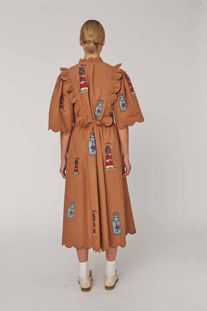 Stella Nova - Embroidered Midi Dress With Scallopseb61-4430 - 869 Brown Kjoler 