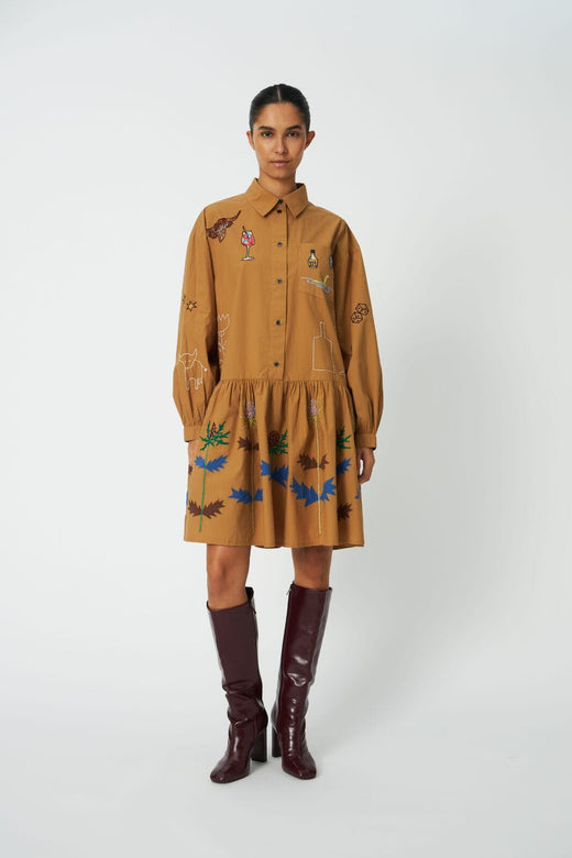 Stella Nova - Small Embroidery Dress Co63-4568 - 196 Khaki Kjoler 