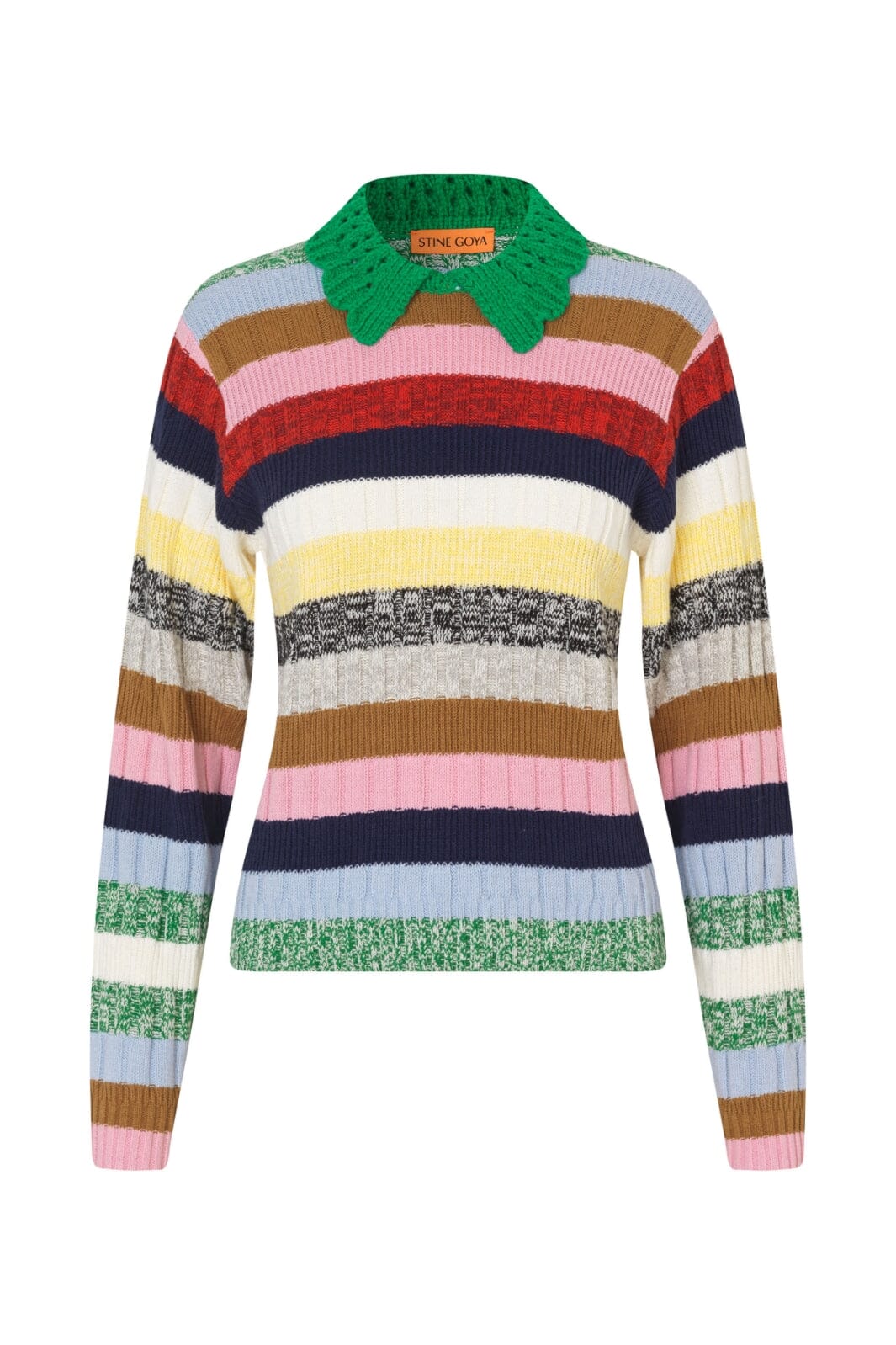Stine Goya - 2386 Cotton Mix / Crochet Cotton, Mix Stripe Polo Collar Sweatersg-pf25-k033-2386 - Stripes Mix