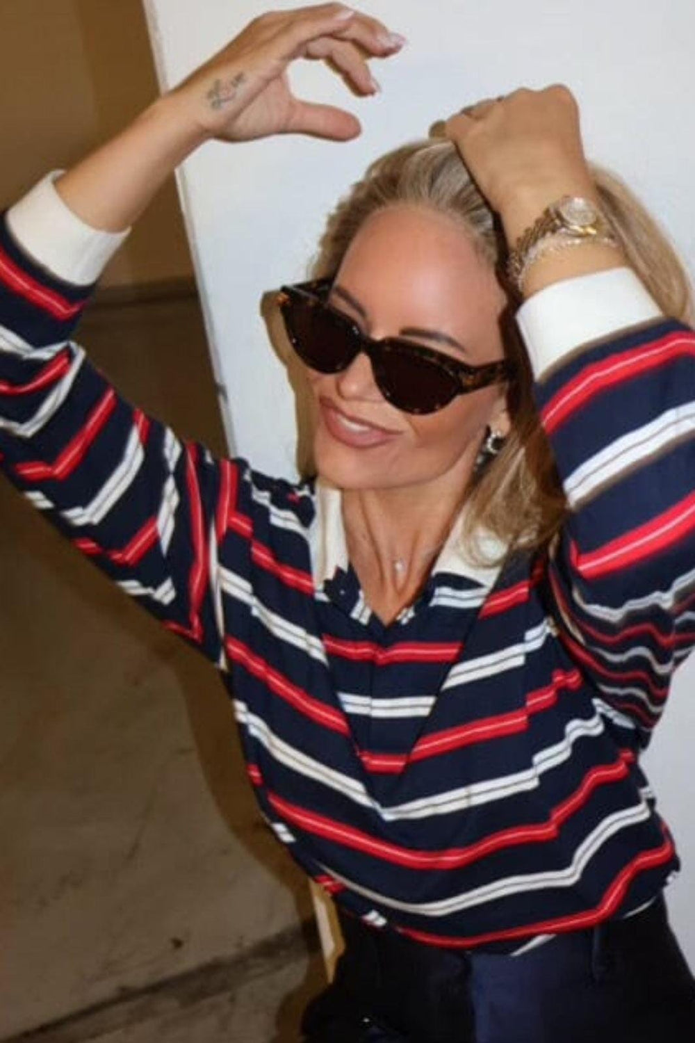 Forudbestilling - Valentin Studio - Polo Stripe Blouse Pink - Navy Bluser 