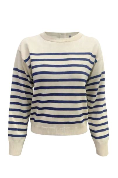 Valentin Studio - Stribe Button Knit Ch171077b - CrèMe/Navy Strikbluser 