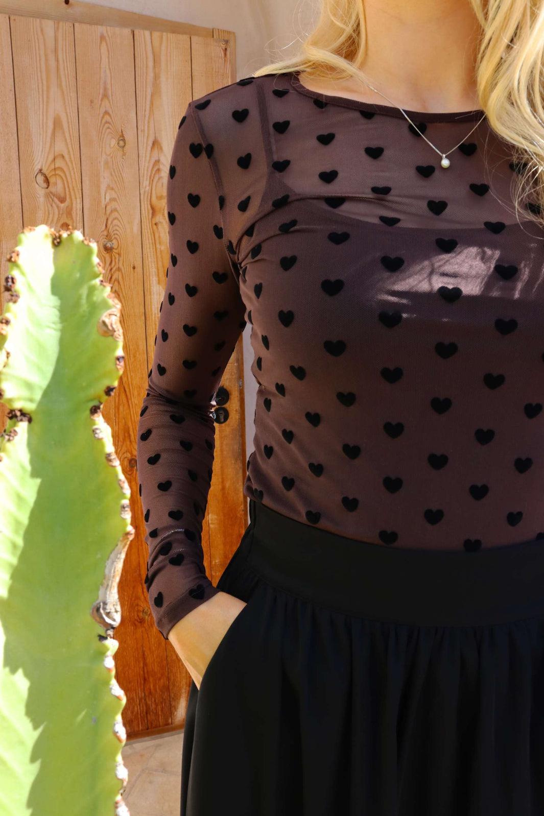 Liberte - Mesh Ls Tshirt 22065 - Dark Brown Big Flock Dot