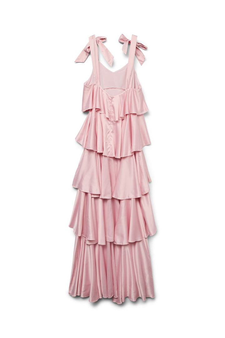 Vero Moda - Vmfelicia Tiestrapruffle Maxi Satin Dres - 4831463 Cherry Blossom