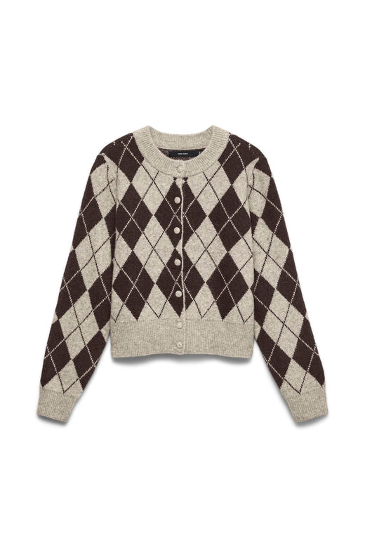 Vero Moda - Vmhalo Ls O-Neck Argyle Cardigan Boo - 5107731 Birch Choclate Torte