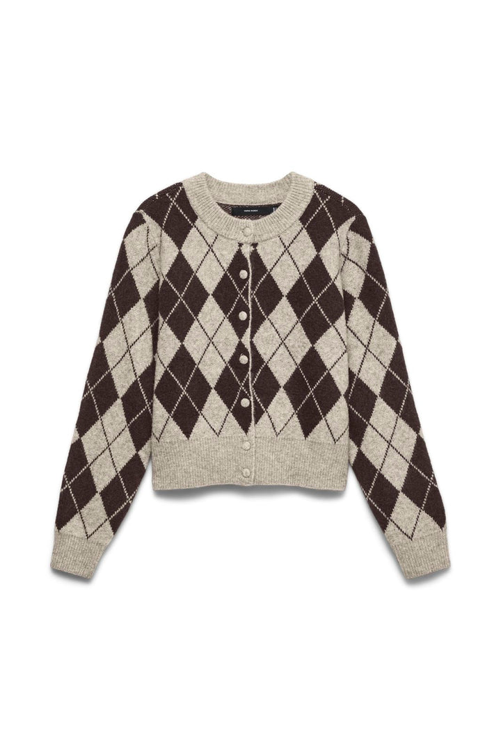 Vero Moda - Vmhalo Ls O-Neck Argyle Cardigan Boo - 5107731 Birch Choclate Torte