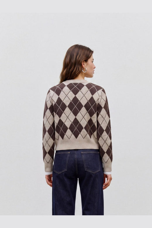 Vero Moda - Vmhalo Ls O-Neck Argyle Cardigan Boo - 5107731 Birch Choclate Torte