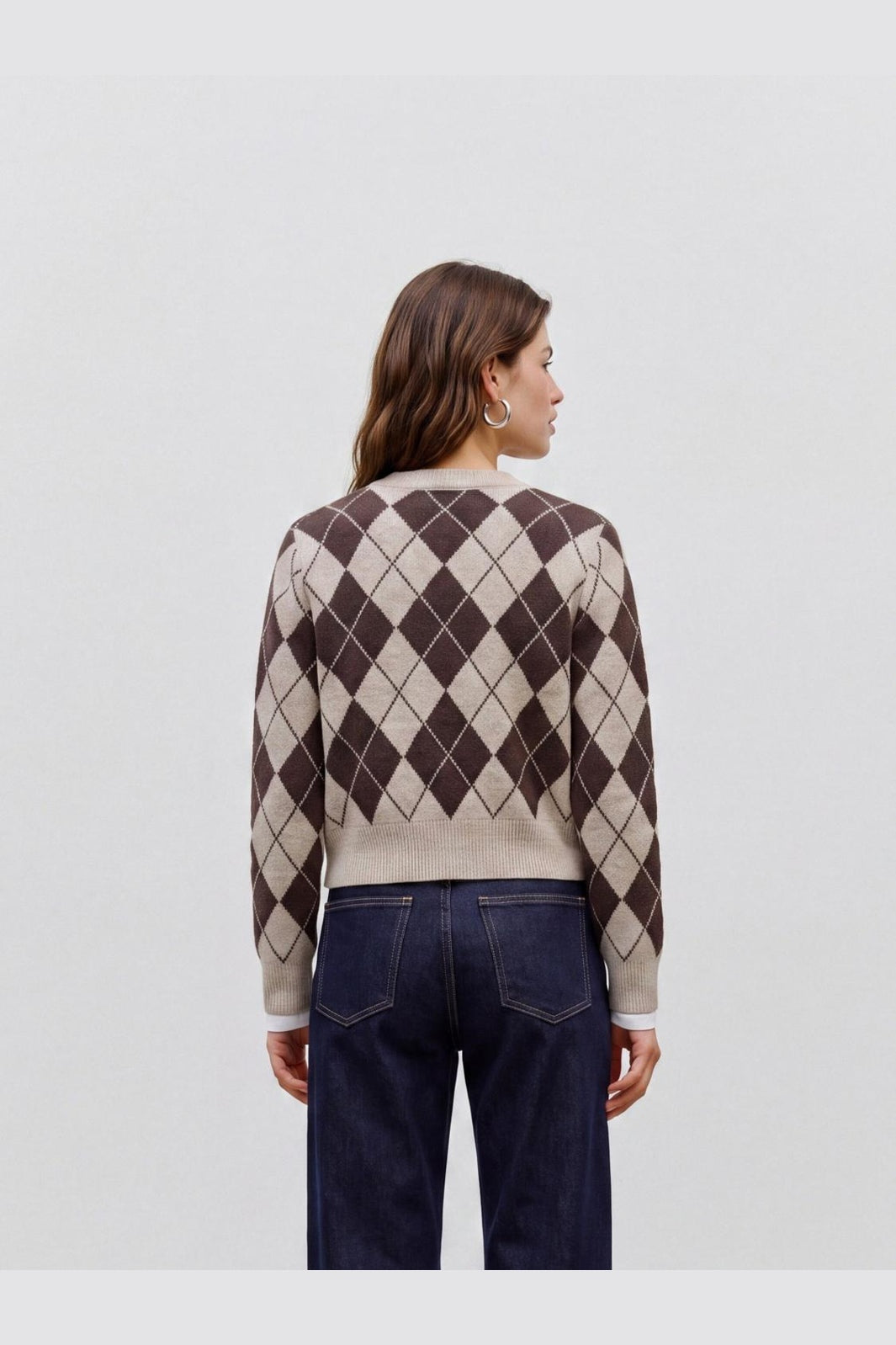 Vero Moda - Vmhalo Ls O-Neck Argyle Cardigan Boo - 5107731 Birch Choclate Torte
