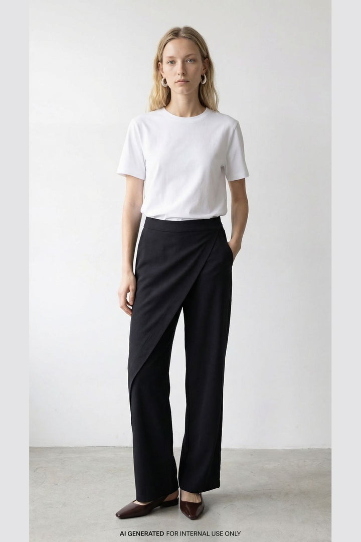 Vila - Bo Rw Cape Pants/Ln - 5185962 Black Beauty