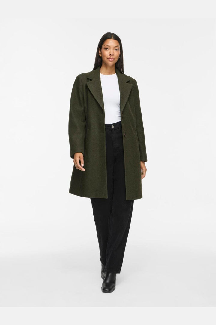 Vila - Viclaudia Button Coat - 5020749 Forest Night Melange