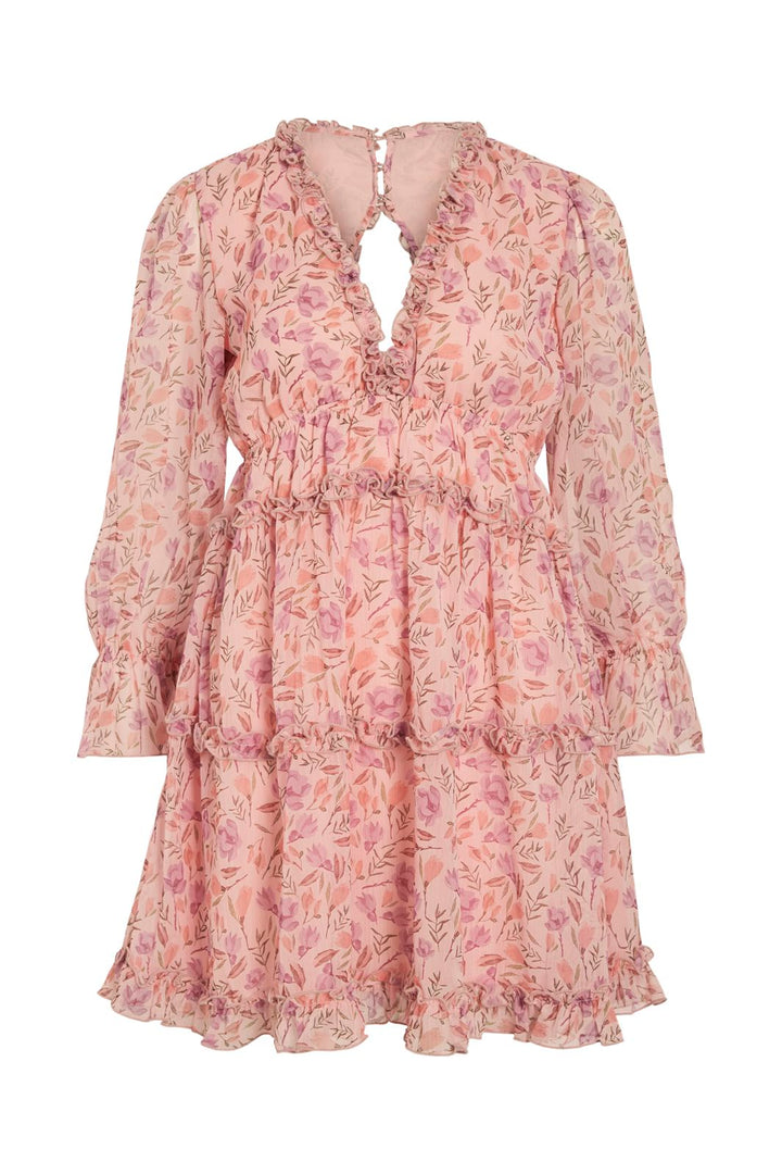 Vila - Vijasmine L/S V-Neck Short Dress/Dc/Ka - 4995198 Sea Pink Rose Flowers