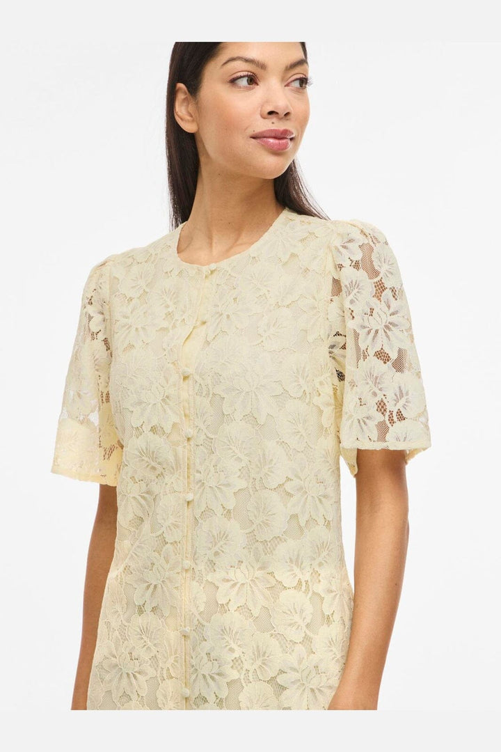 Vila - Vimala 2/4 Sleeve Lace Dress - 5089653 Pastel Yellow