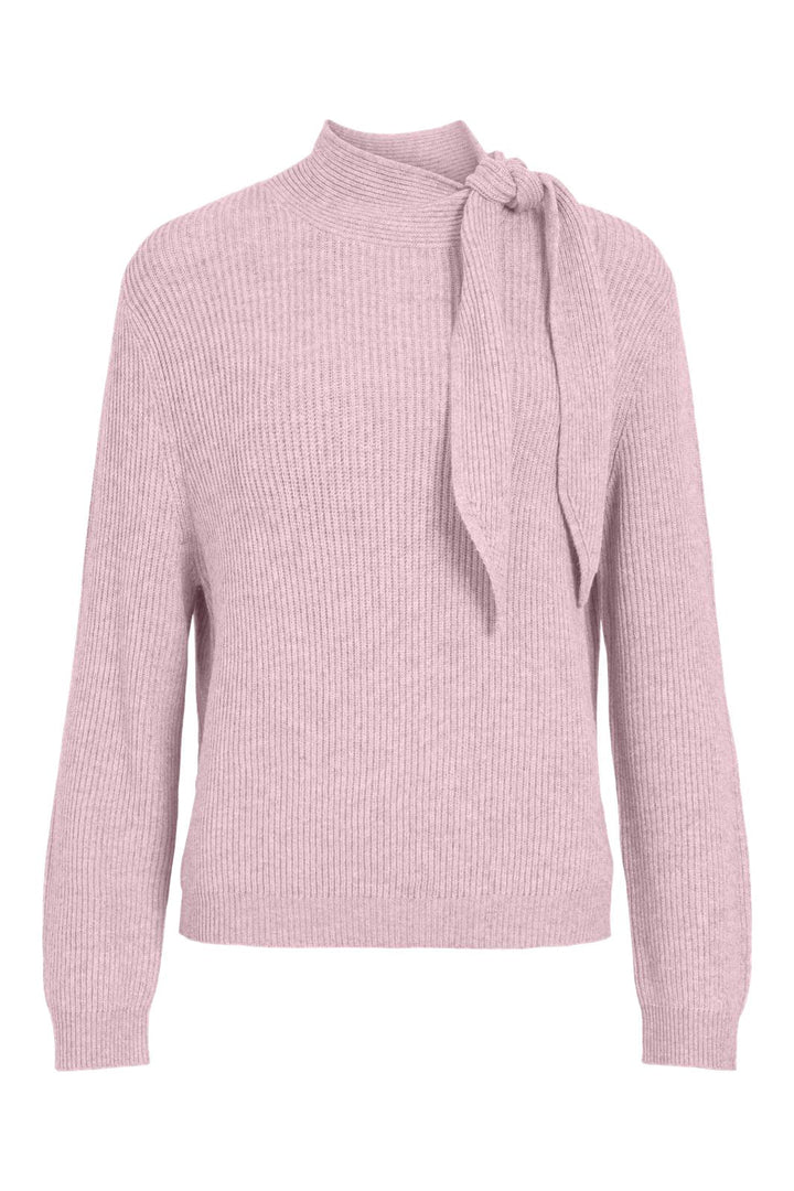 Vila - Viril Highneck L/S Tie Detail Knit-Noos - 5212697 Ballet Slipper Light Melange