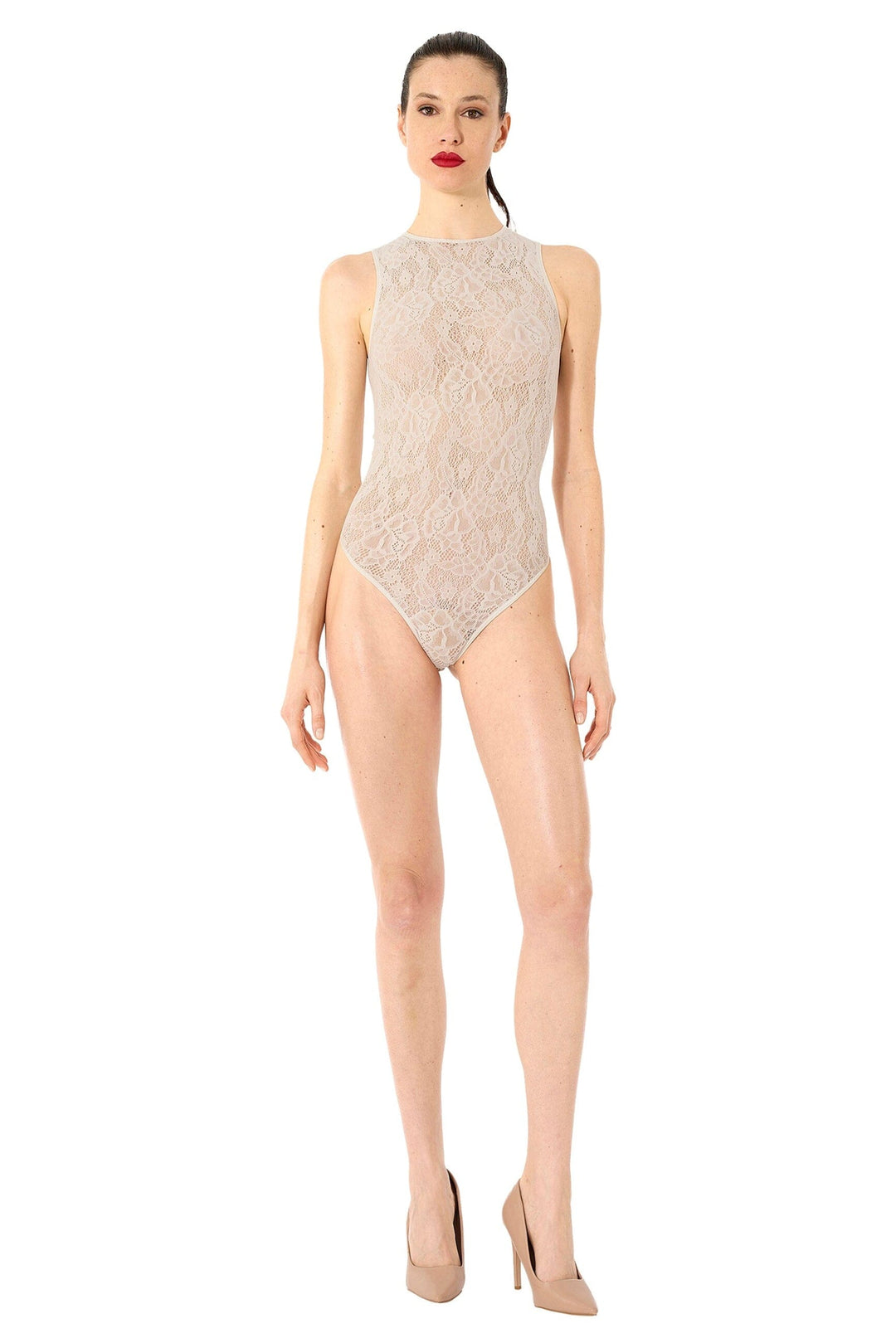 Wolford - Infinite Rose Net String Body 79349 - 1168 Whipped Cream Bodystockings 