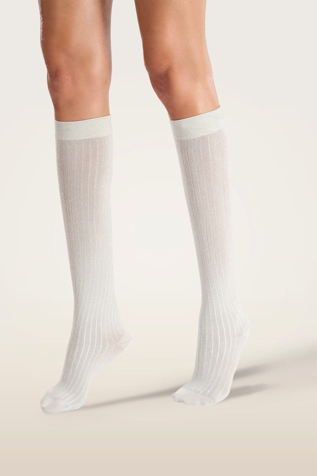 Wolford - Shimmer Rib Knee-highs34427 - 8283 Buttercream/silver Strømper 
