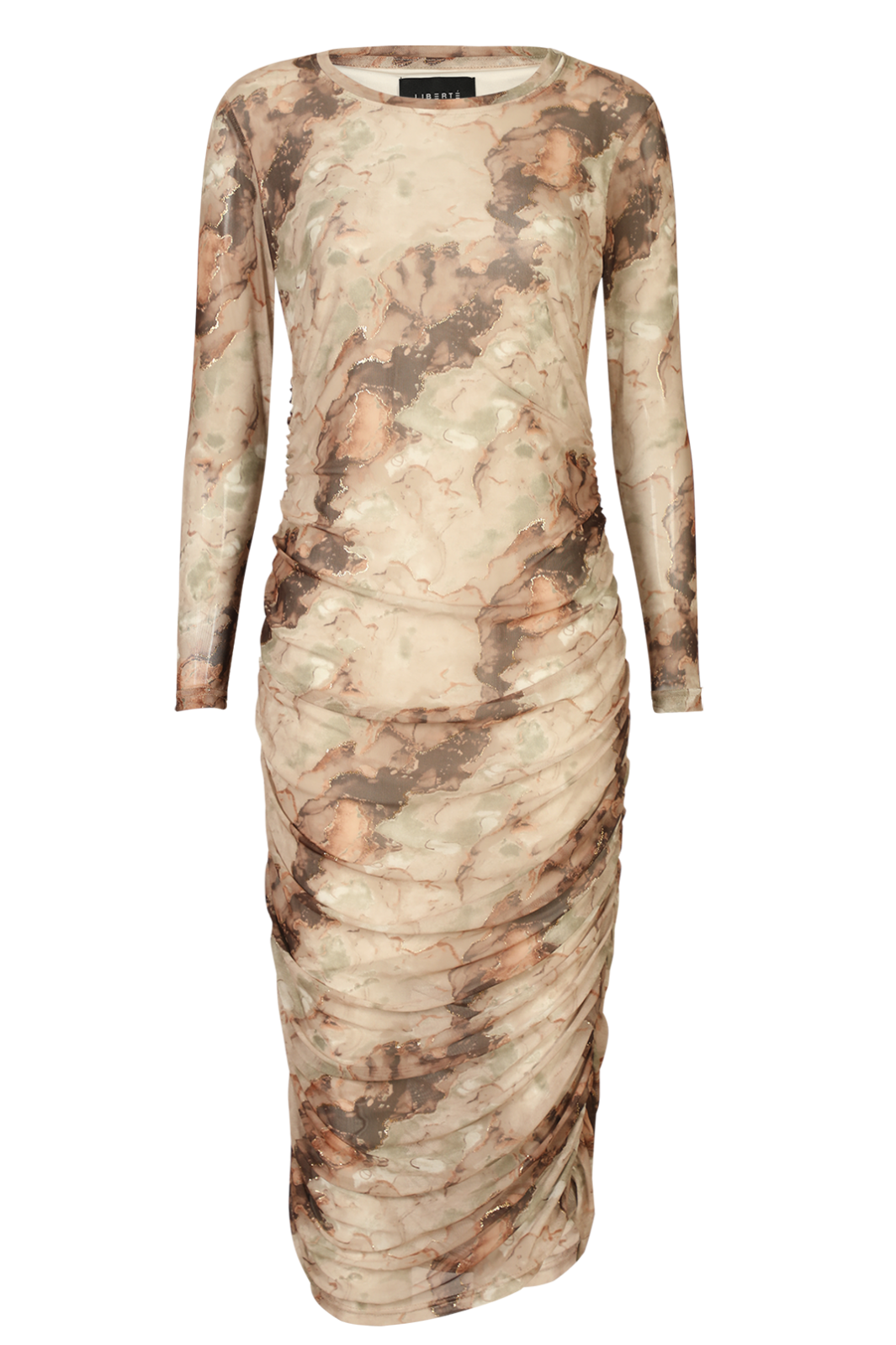 Liberte - Mesh-Ls-Long-Dress 22219 - Brown Gold Marble