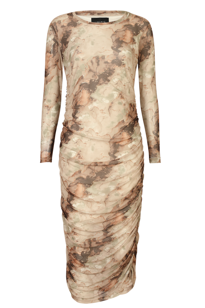 Liberte - Mesh-Ls-Long-Dress 22219 - Brown Gold Marble