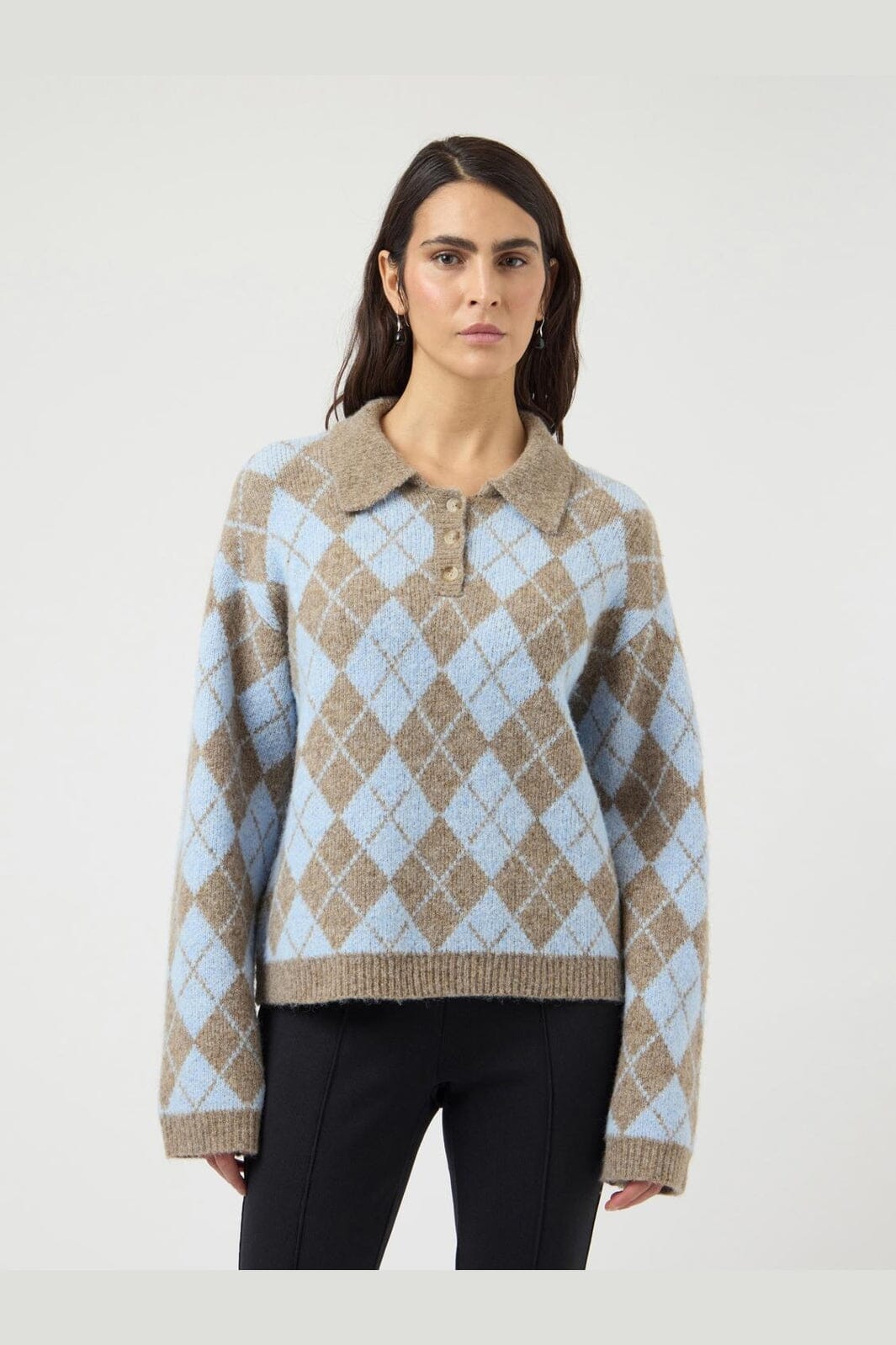 YAS - Yaschelli Ls Polo Knit Pullover - 5127097 Fungi W. Skyway Checks