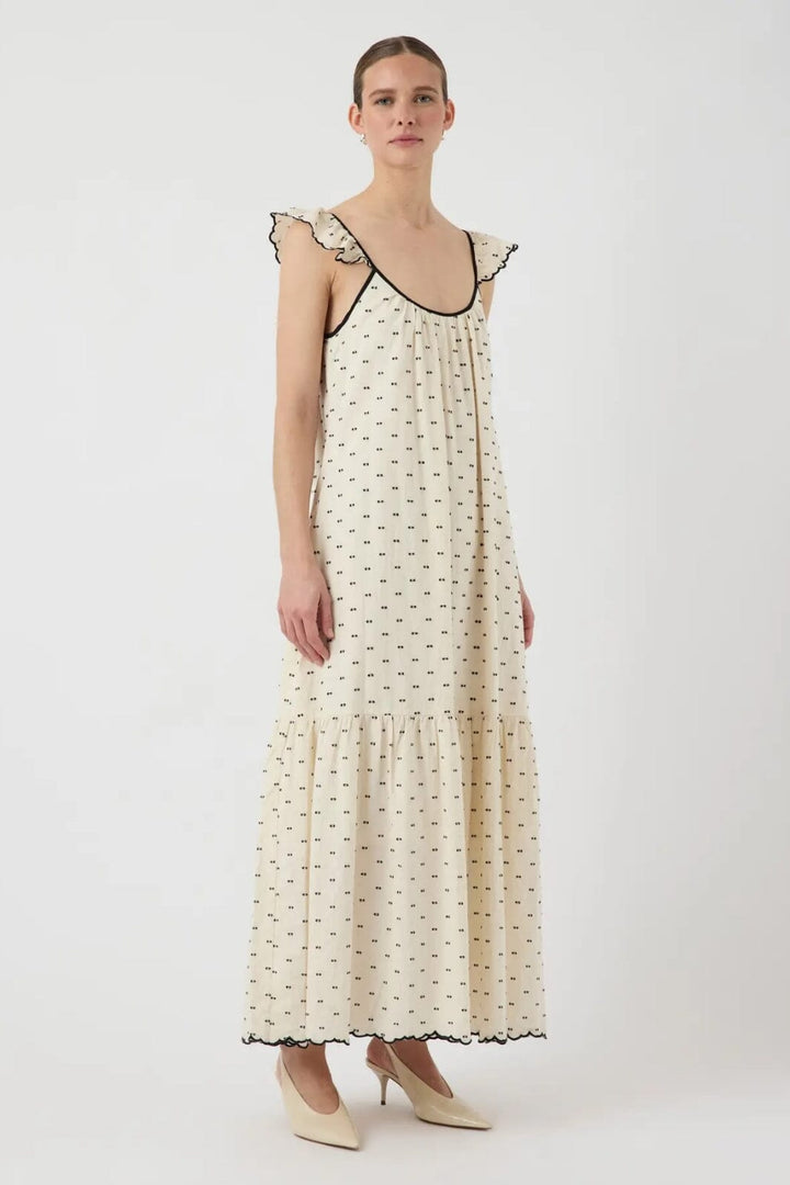 Y.A.S - Yasdobby Sl Ankle Dress - 4693522 Gardenia Black Dobby Dots
