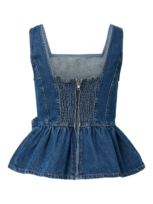 Y.A.S - Yaselsie Sl Peplum Denim Top - 4951949 Medium Blue Denim W. Tabacco Stitches Toppe 